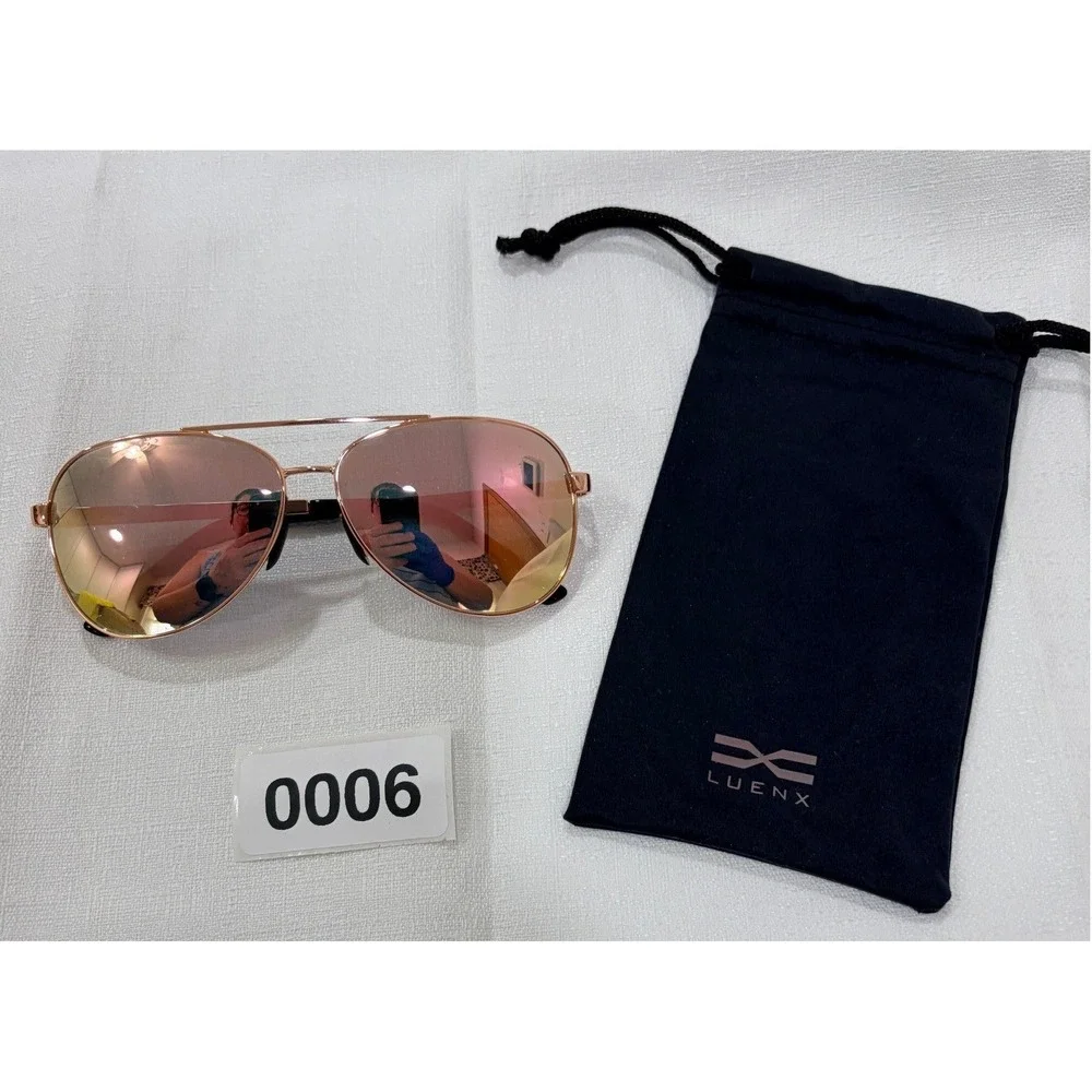 LUENX Polarized Aviator Sunglasses Rose Gold Frame Pink Mirrored Lens UV400